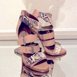 Bcbg snake print heels with buckles